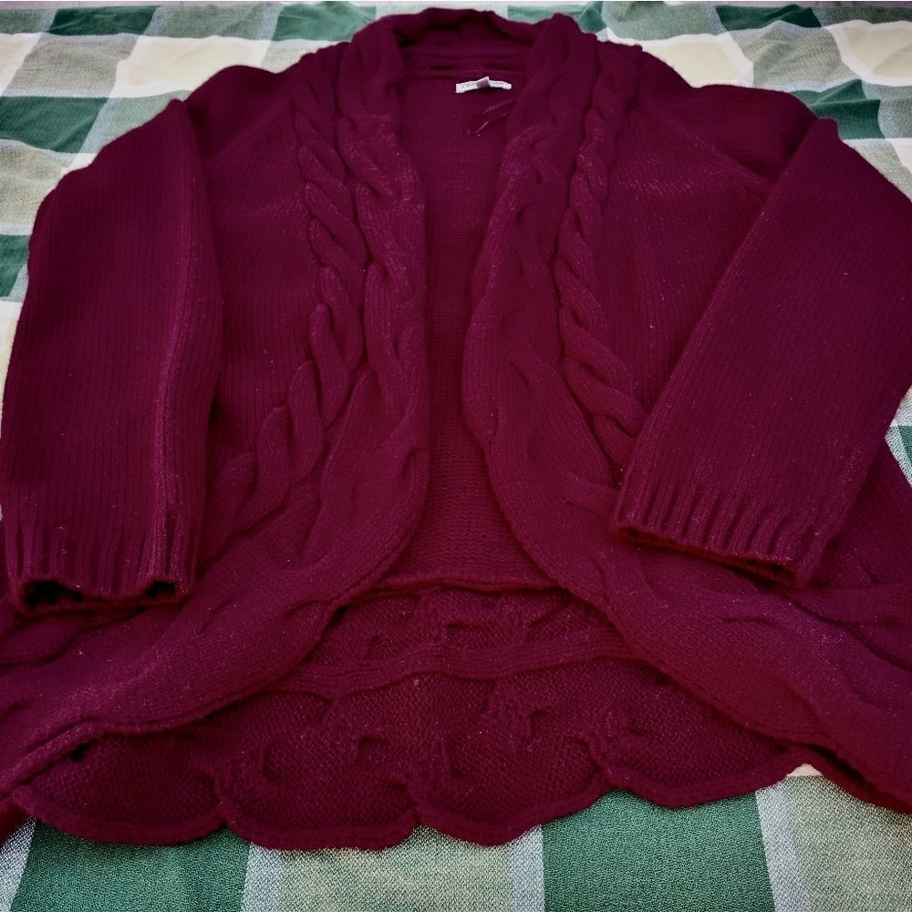 CROFT & BARROW L Knitted Burgundy Open Front Raglan Long Sleeve Cardigan Sweater